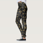 Leggings Patrón de oro y mariposas negras de vidrio<br><div class="desc">Las mariposas doradas y negras de cristal en un patrón impecable. Diseño lujoso y moderno con brillantes blancos.</div>