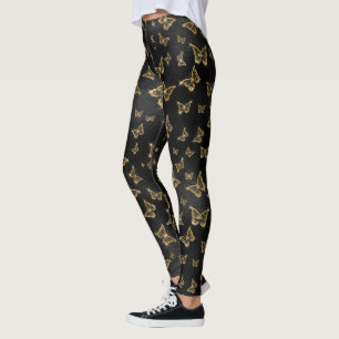 Leggings Patrón de oro y mariposas negras de vidrio