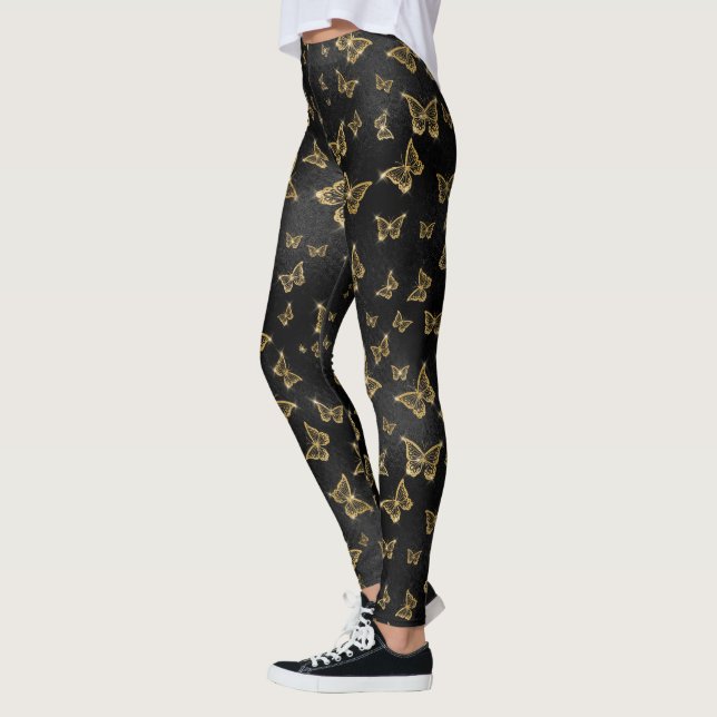 Leggings Patrón de oro y mariposas negras de vidrio (Izquierda)