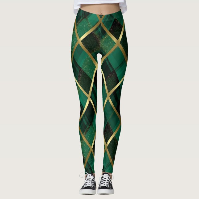 Leggings Patrón De Oro Y Placa Verde Para navidades (Anverso)