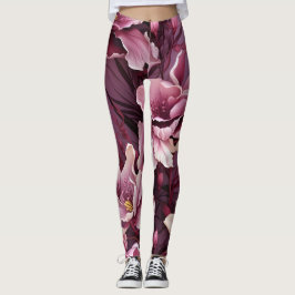 Leggings Patrón de orquídeas rosadas oscuras