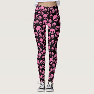 Leggings Patrón de oscilaciones aleatorias rosadas en negro