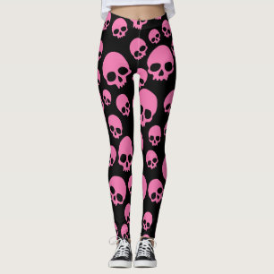 Leggings Patrón de oscilaciones aleatorias rosadas en negro