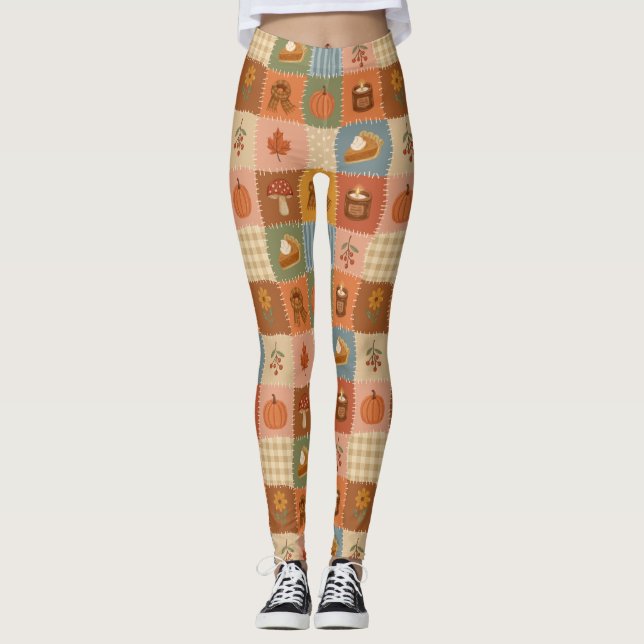 Leggings Patrón de otoño de patchwork (Anverso)