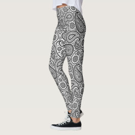 Leggings Patrón de paisley blanco y negro