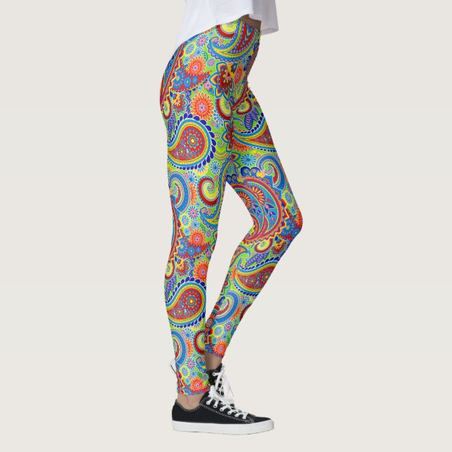 Leggings Patrón de Paisley Floral Retro Colorido (Derecha)