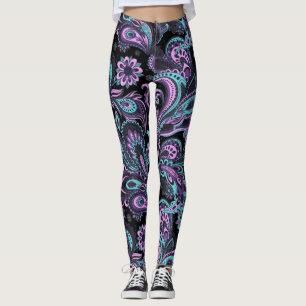 Leggings Patrón De Paisley Rosa Y Azul