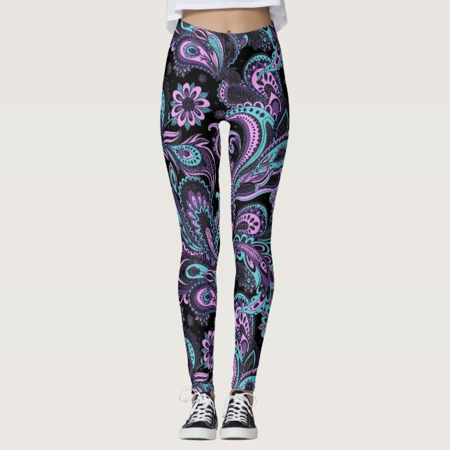 Leggings Patrón De Paisley Rosa Y Azul (Anverso)