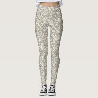 Leggings Patrón de pájaro gris e marfil