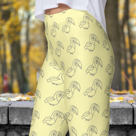 Leggings Patrón de pájaro táctil de crema blanca suave