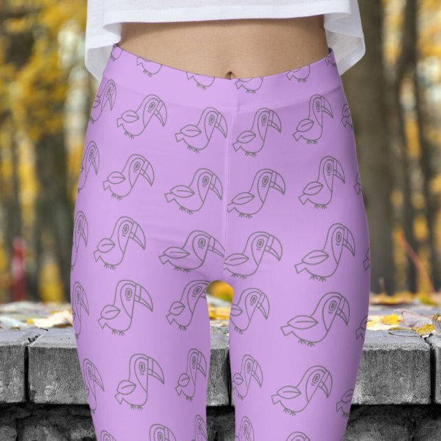 Leggings Patrón de pájaro táctil de Ube (Tocan Bird on Bright Ube)