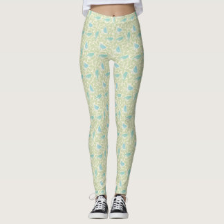Leggings Patrón de pájaro verde azul Mi observación de pája
