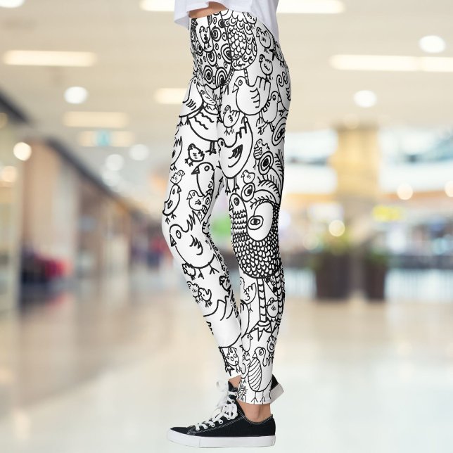 Leggings Patrón de pájaros blancos y negros divertidos mode (Fun Black and White Birds Illustration Art Leggings)