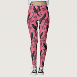 Leggings Patrón de pájaros de ravinas rosadas