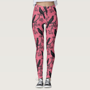 Leggings Patrón de pájaros de ravinas rosadas