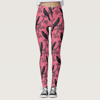Leggings Patrón de pájaros de ravinas rosadas