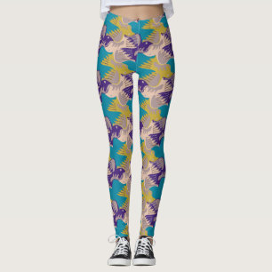 Leggings Patrón de pájaros Tesselación Piernas turquesas