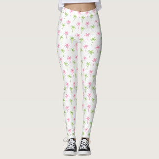 Leggings Patrón de palmeras divertidas rosas y verdes