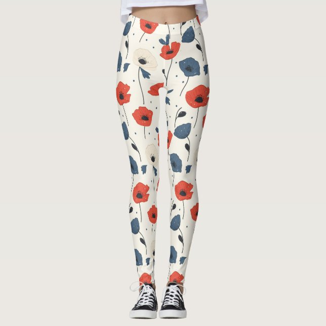 Leggings Patrón de paneles acuáticos - rojo, azul y blanco (Anverso)
