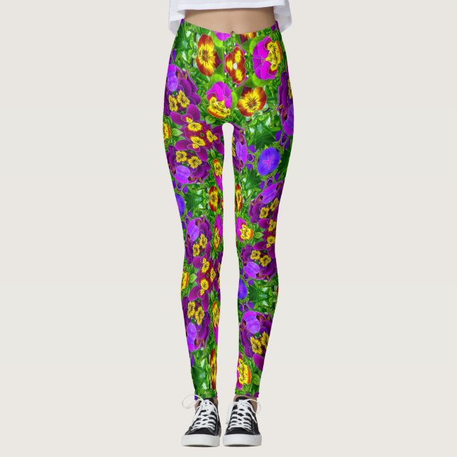 Leggings Patrón de Pansy colorido (Anverso)