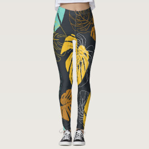 Leggings Patrón de papel tapiz de hoja tropical