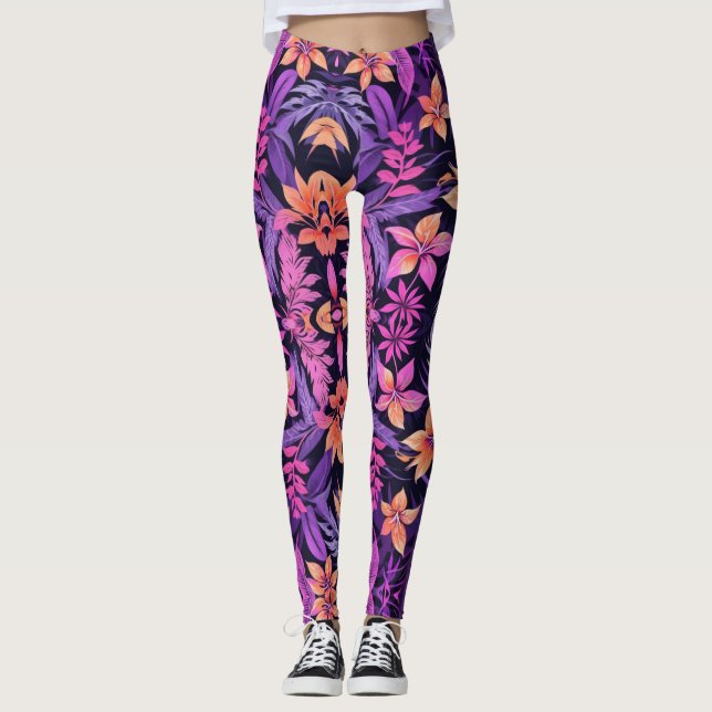 Leggings Patrón de paraíso hawaiano (Anverso)