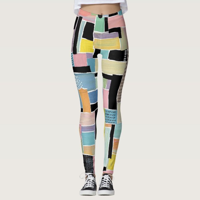 Leggings Patrón de parches abstracto y colorido (2) (Anverso)