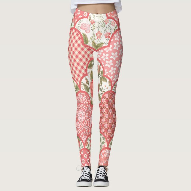 Leggings Patrón de parchwork floral de Rosas Pastel (Anverso)