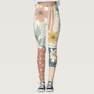 Leggings Patrón de parchwork floral vintage - Pastel (2)