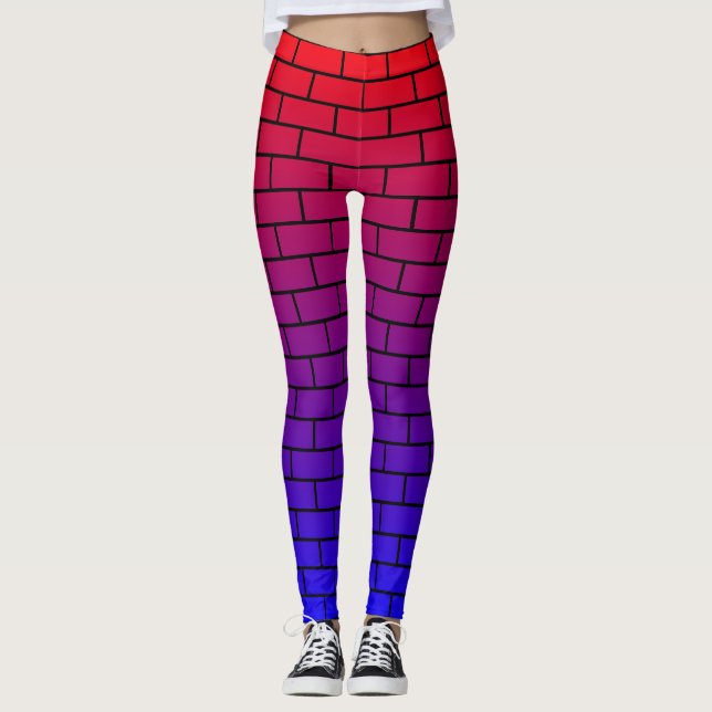Leggings Patrón de pared de ladrillos rojos y azules (Anverso)