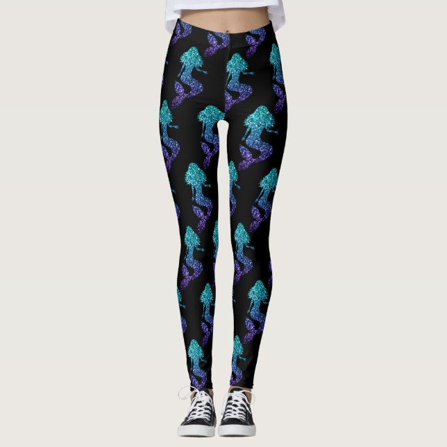 Leggings Patrón de parkas azul oscuro de la sirena acuática (Anverso)