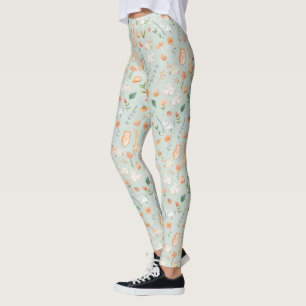 Leggings Patrón de Pastel de Animales Pequeños Verde azulad
