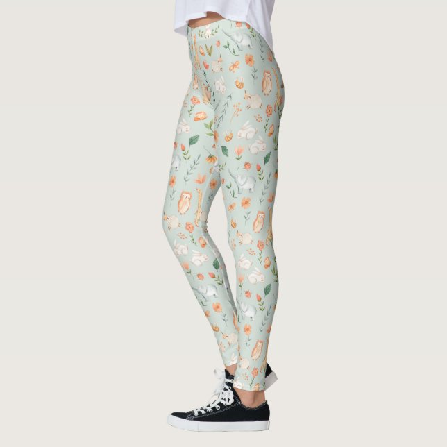 Leggings Patrón de Pastel de Animales Pequeños Verde azulad (Izquierda)
