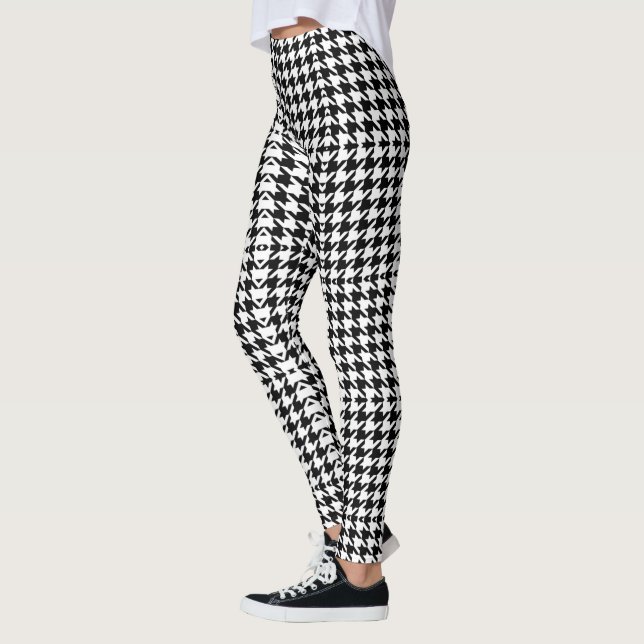 Leggings Patrón de patas de gallo geométrico en blanco y ne (Izquierda)