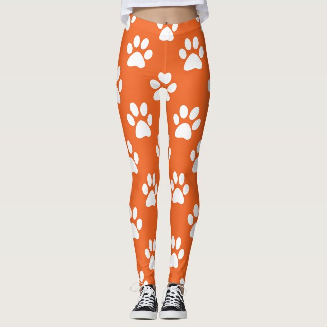 Leggings patrón de patas naranja y blanco (Anverso)