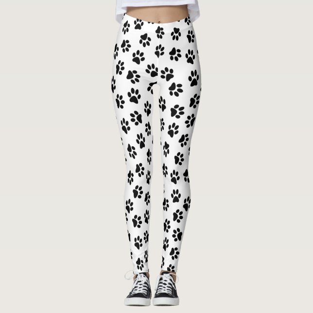 Leggings Patrón De Patas, Patas De Perro, Patas Negras (Anverso)