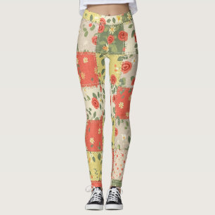 Leggings Patrón de patchwork floral de casa de campo