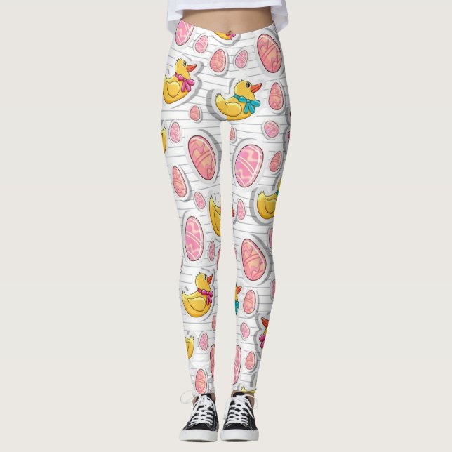 Leggings Patrón De Patos Y Huevos De Pascua (Anverso)