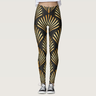 Leggings Patrón de pavo real dorado Art deco