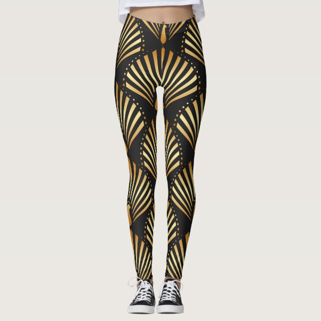 Leggings Patrón de pavo real dorado Art deco (Anverso)