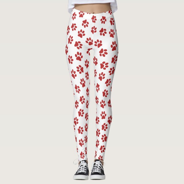 Leggings Patrón De Paws, Paws De Perro, Papas Rojas (Anverso)