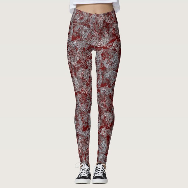 Leggings Patrón de peces, doble color b. DRed BG (Anverso)