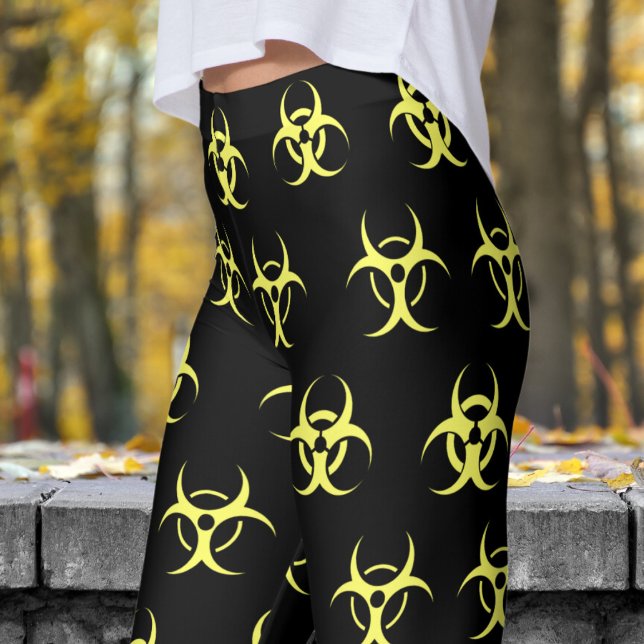 Leggings Patrón de peligro de la biotecnología amarillo y n (Biohazard Yellow on Black Leggings)