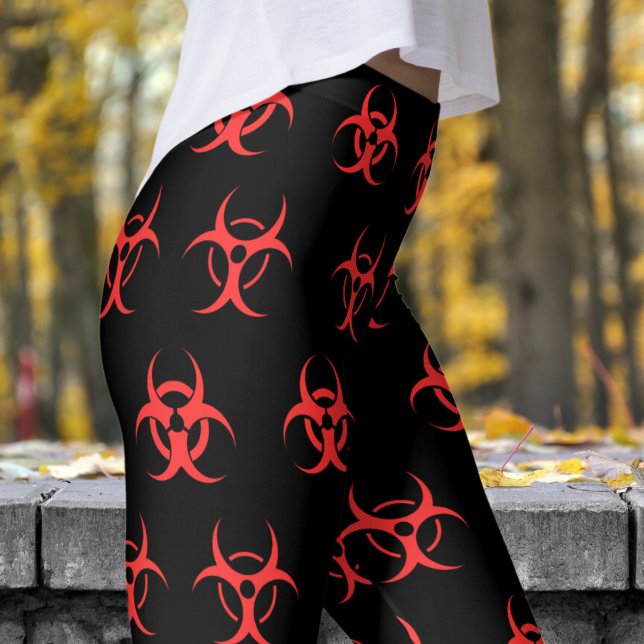 Leggings Patrón de peligro de la biotecnología rojo y negro (Biohazard Red on Black Leggings)