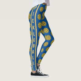 Leggings Patrón de Pelota de Pickleball Azul y Amarillo 
