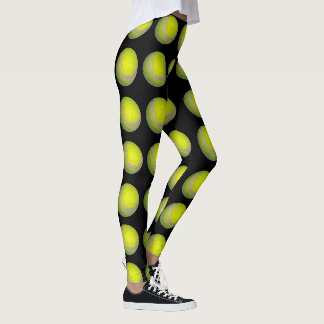 Leggings Patrón De Pelota De Tenis Amarillo Y Negro, (Derecha)