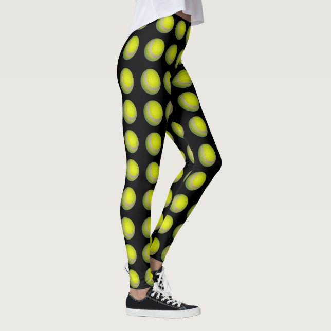Leggings Patrón De Pelota De Tenis Amarillo Y Negro, (Derecha)