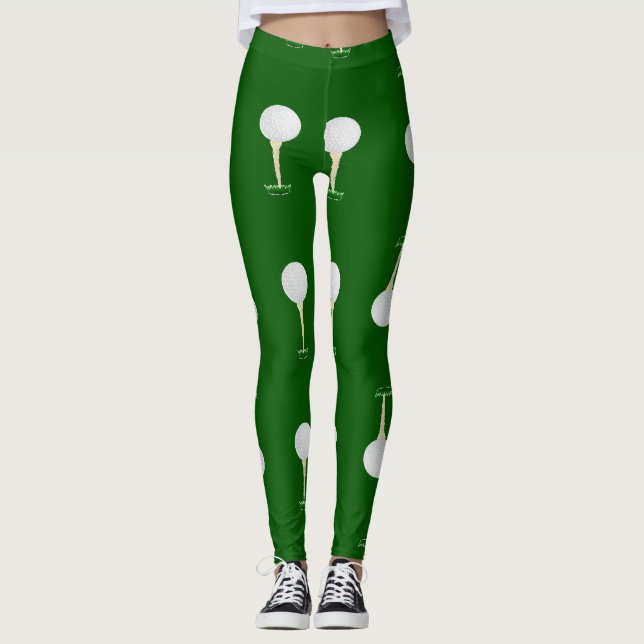 Leggings Patrón de pelotas de golf en verde (Anverso)