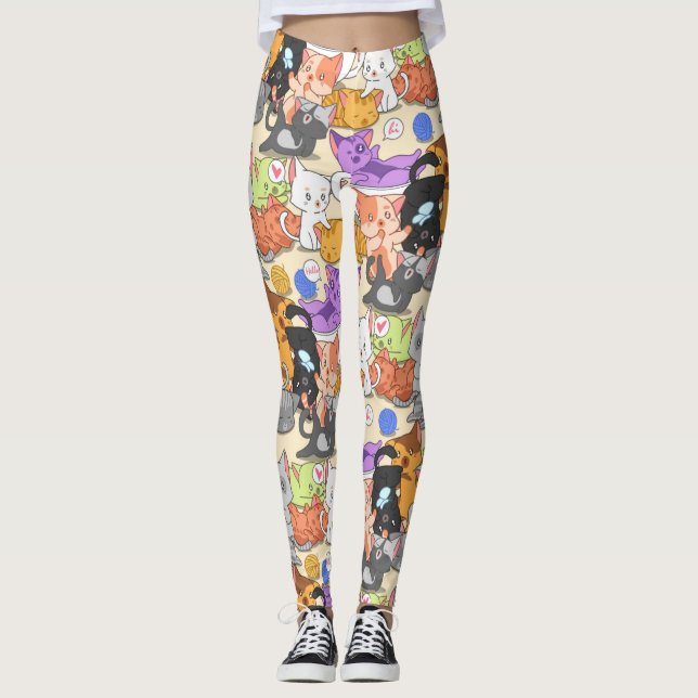 Leggings Patrón de pequeños gatos (Anverso)