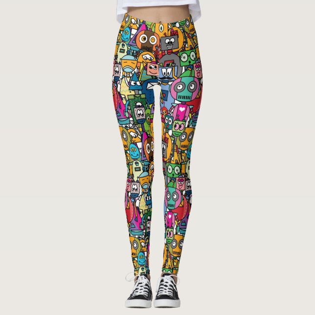 Leggings Patrón de pequeños robots. (Anverso)